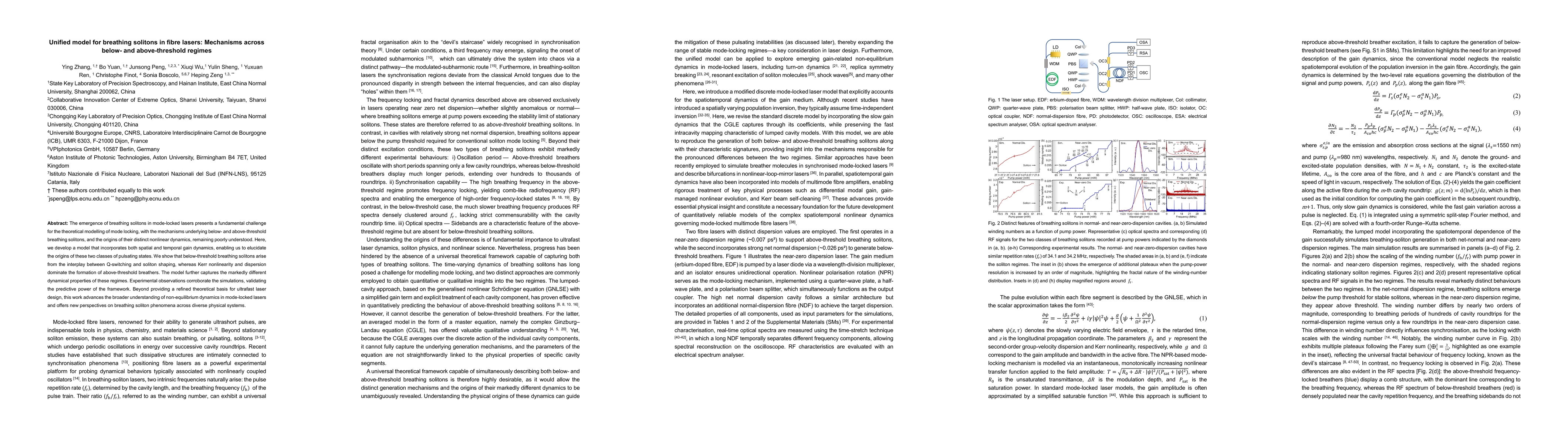 Thumbnail for Unified model for breathing solitons in fibre lasers: Mechanisms across below- and above-threshold regimes