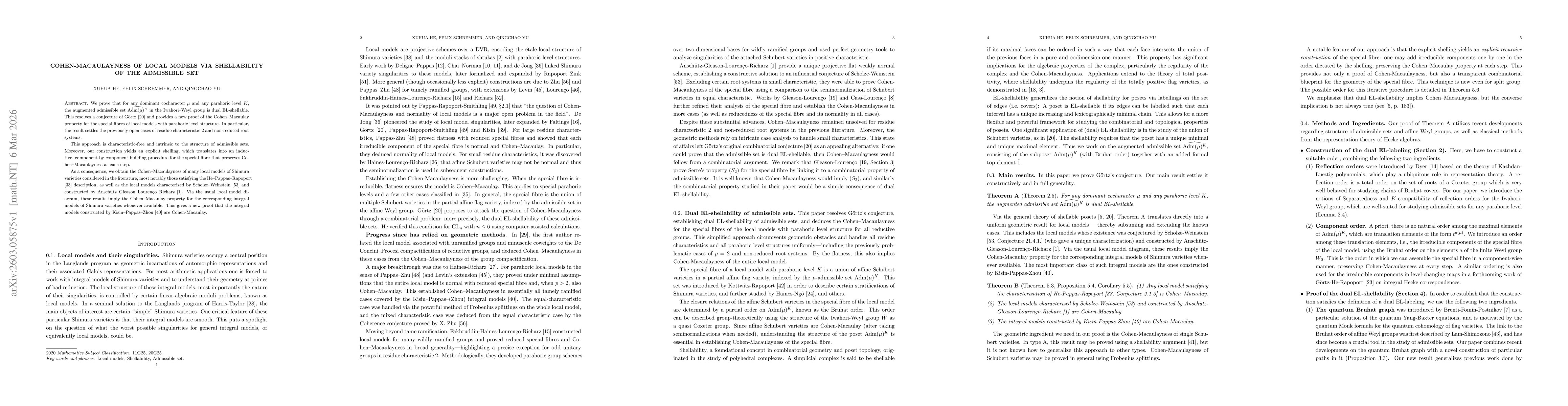 Thumbnail for Cohen-Macaulayness of Local Models via Shellability of the Admissible Set