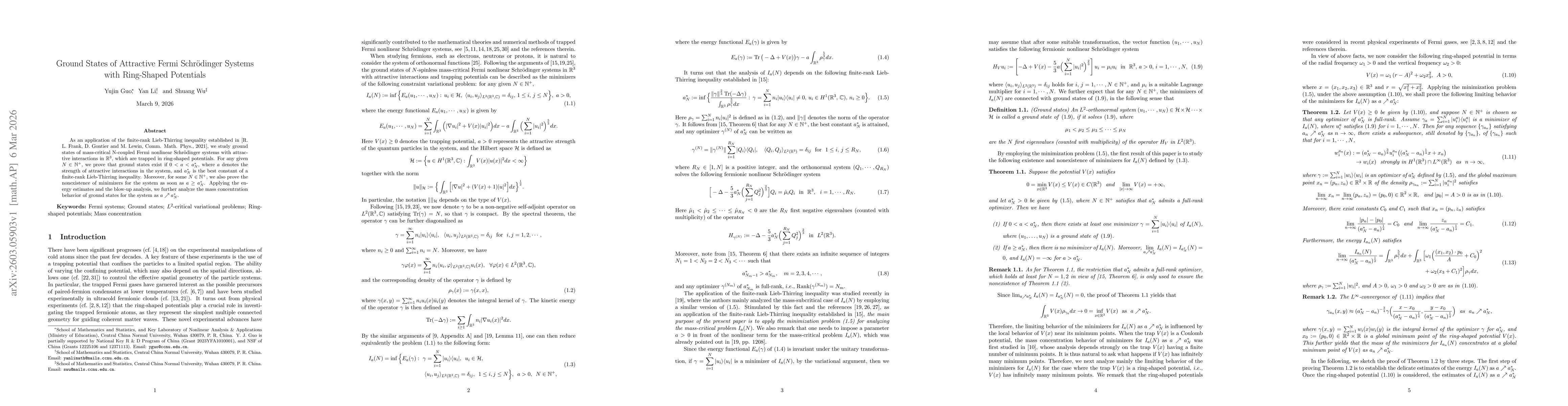 Thumbnail for Ground States of Attractive Fermi Schrödinger Systems with Ring-Shaped Potentials