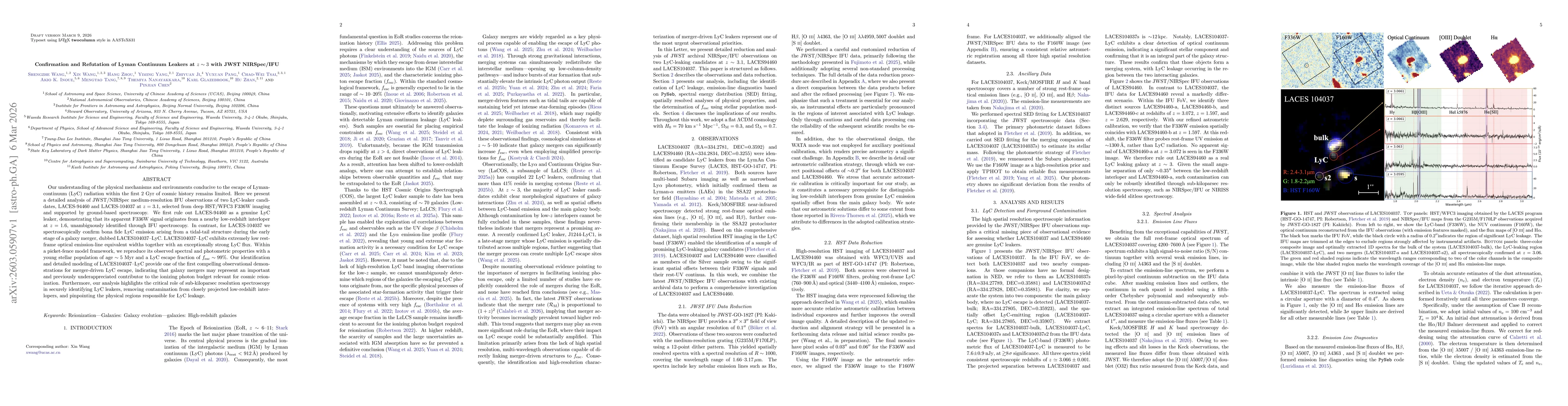 Thumbnail for Confirmation and Refutation of Lyman Continuum Leakers at $z\sim3$ with JWST NIRSpec/IFU