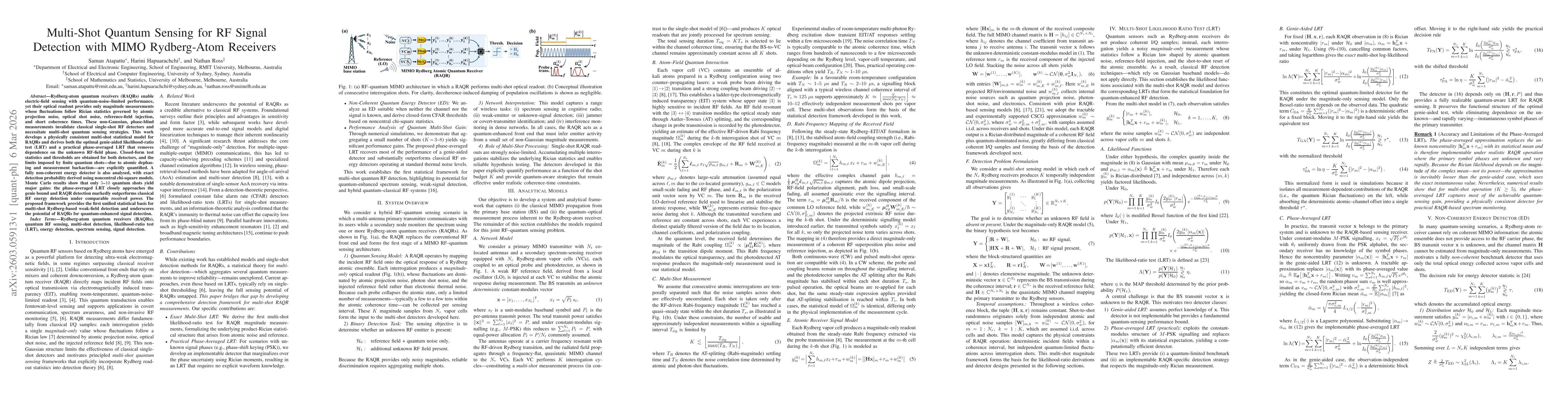 Thumbnail for Multi-Shot Quantum Sensing for RF Signal Detection with MIMO Rydberg-Atom Receivers