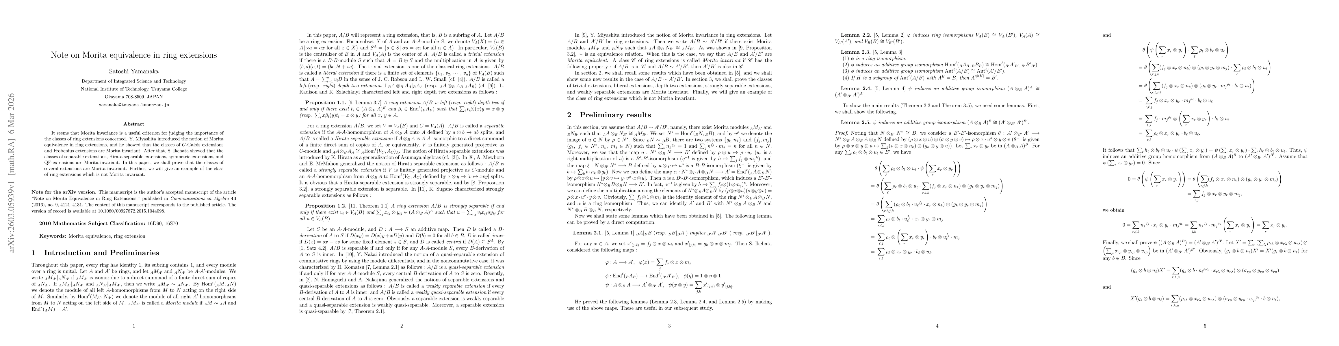 Thumbnail for Note on Morita equivalence in ring extensions