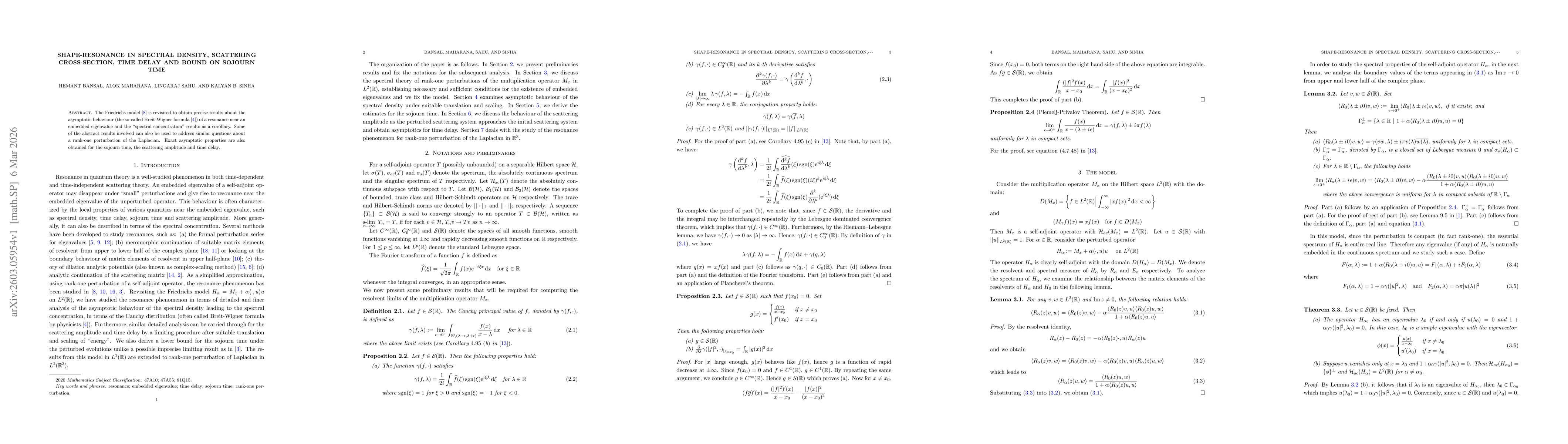 Thumbnail for Shape-Resonance in Spectral density, Scattering Cross-section, Time delay and Bound on Sojourn time