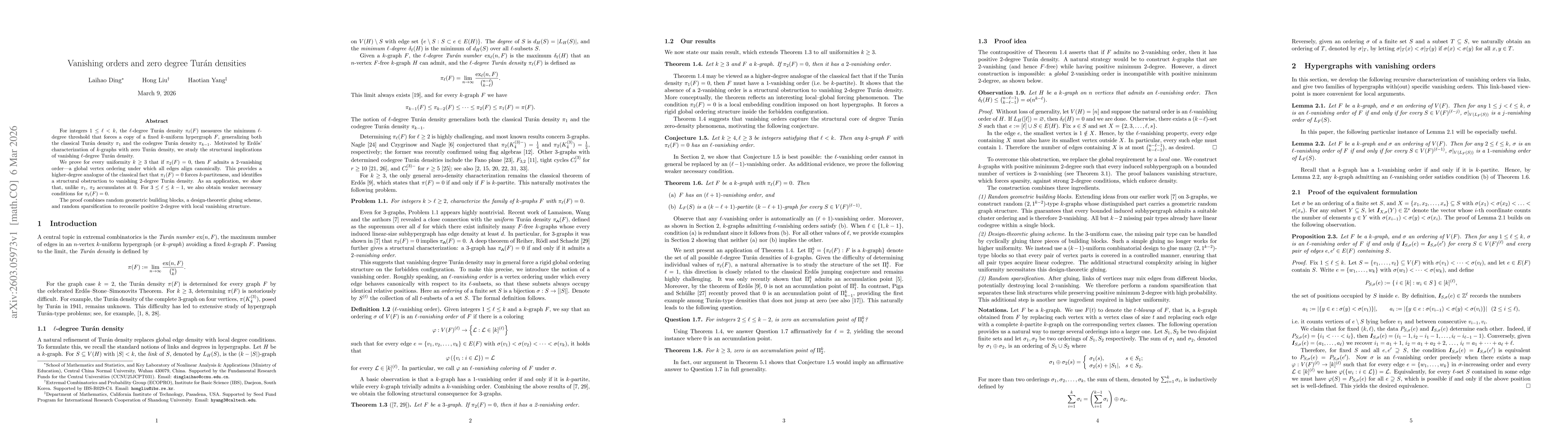 Thumbnail for Vanishing orders and zero degree Turán densities
