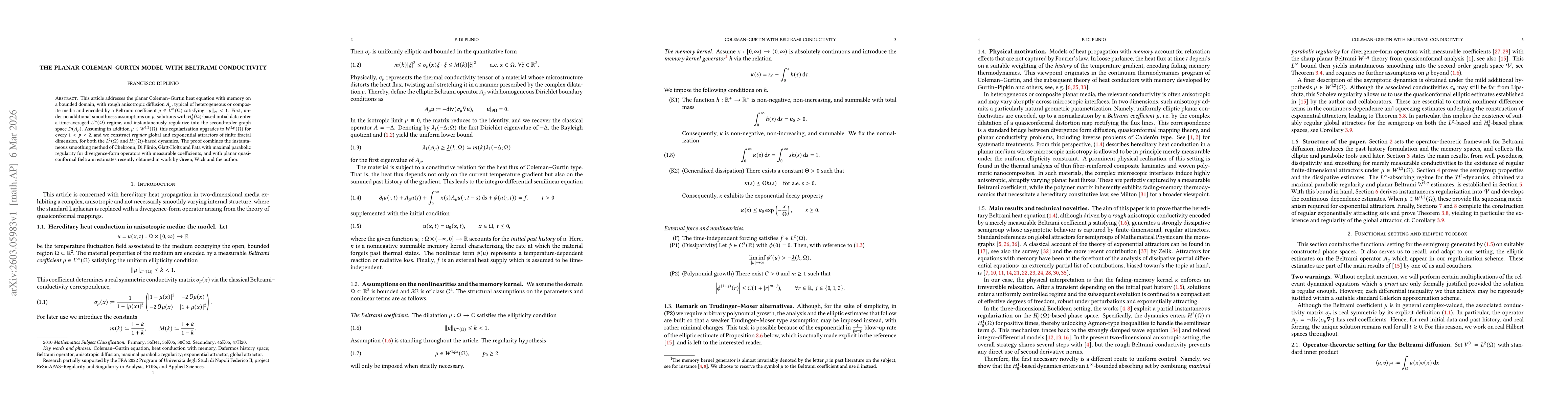 Thumbnail for The Planar Coleman--Gurtin model with Beltrami conductivity
