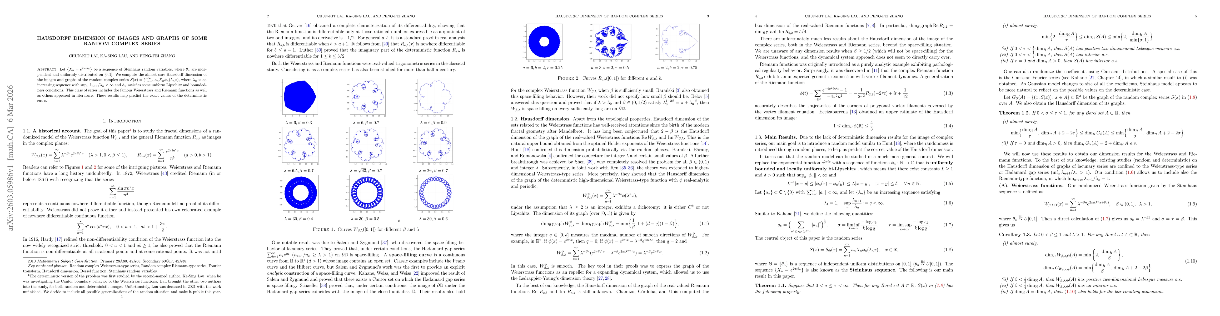 Thumbnail for Hausdorff dimension of images and graphs of some random complex series
