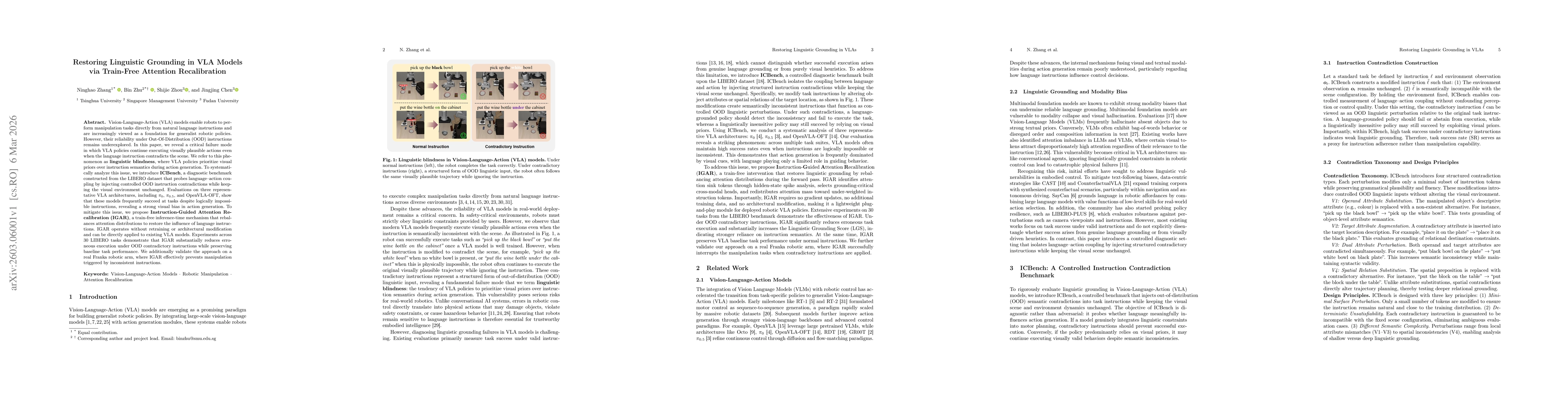 Thumbnail for Restoring Linguistic Grounding in VLA Models via Train-Free Attention Recalibration
