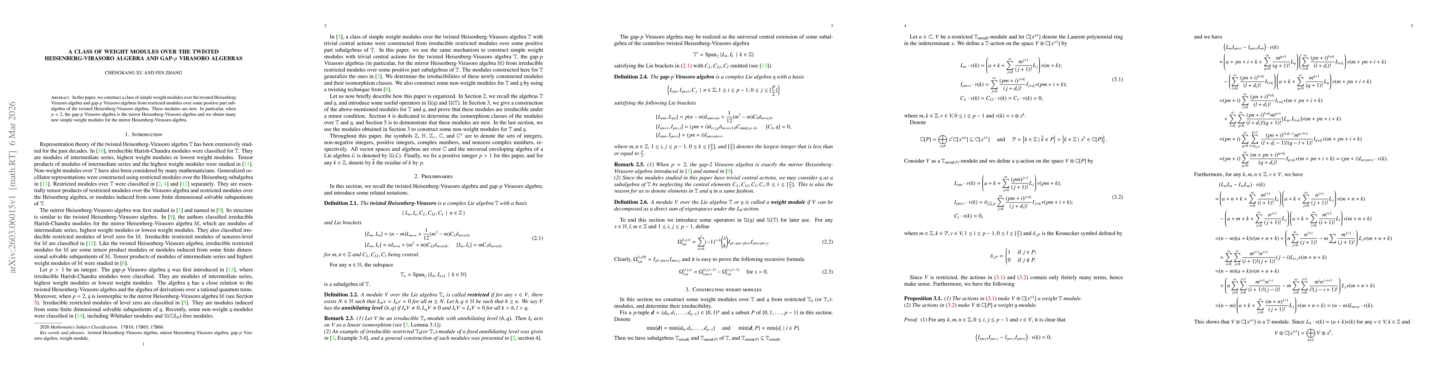Thumbnail for A class of weight modules over the twisted Heisenberg-Virasoro algebra and gap-$p$ Virasoro algebras