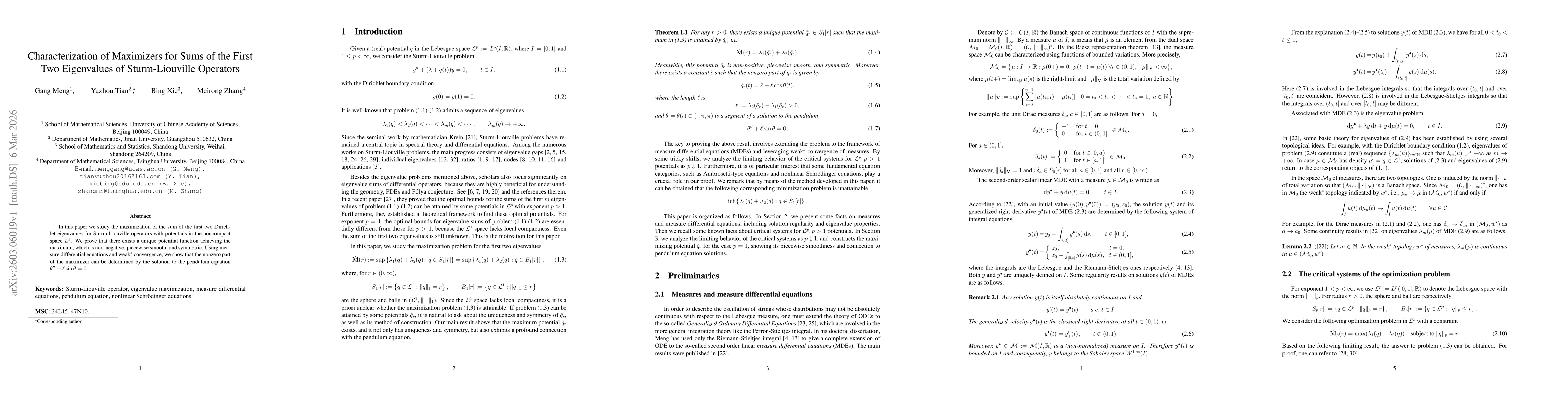 Thumbnail for Characterization of Maximizers for Sums of the First Two Eigenvalues of Sturm-Liouville Operators