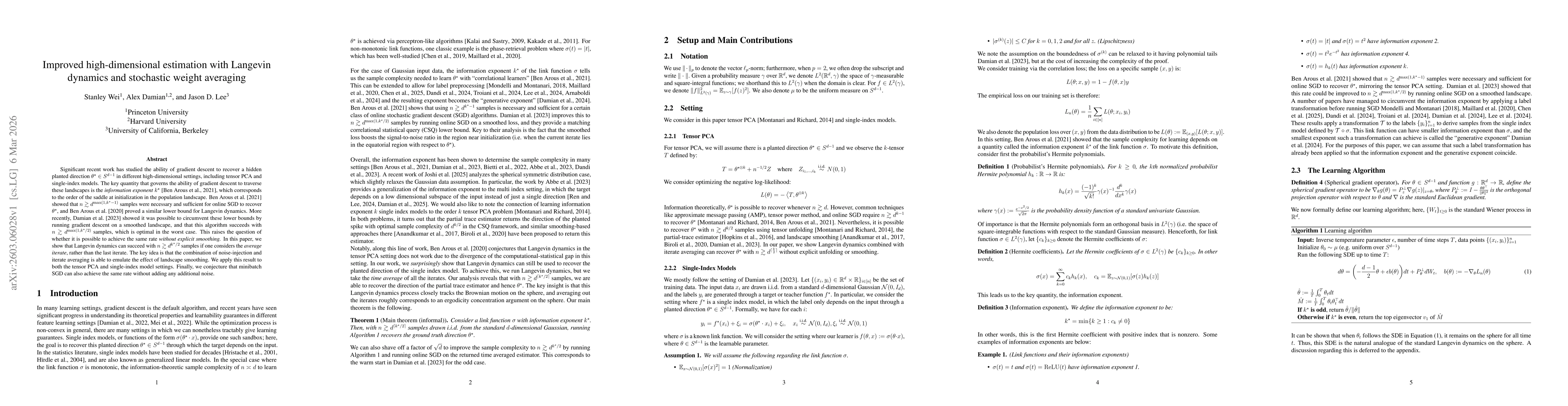Thumbnail for Improved high-dimensional estimation with Langevin dynamics and stochastic weight averaging