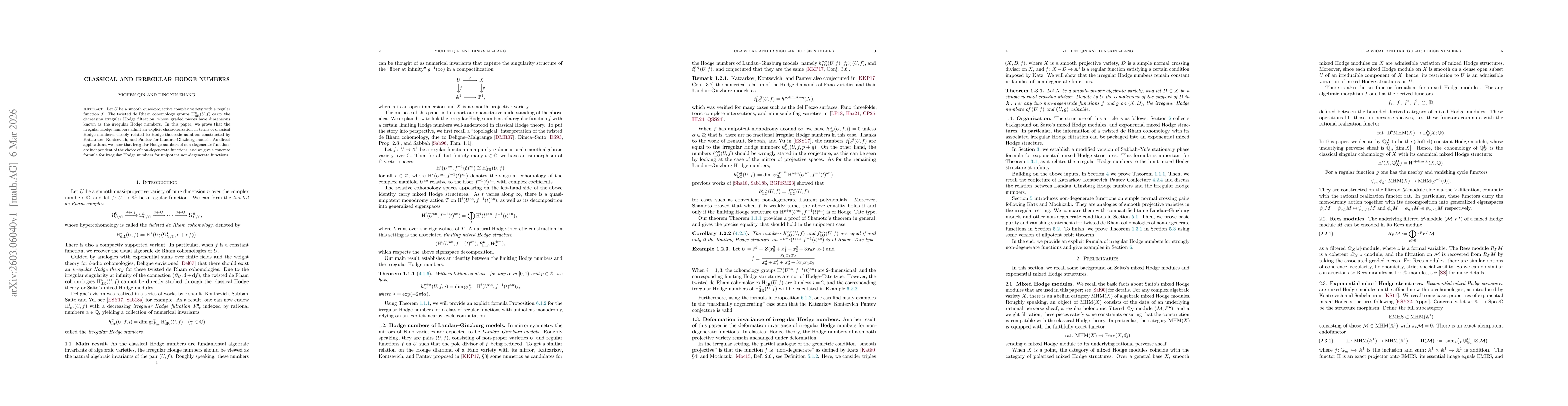 Thumbnail for Classical and irregular Hodge numbers