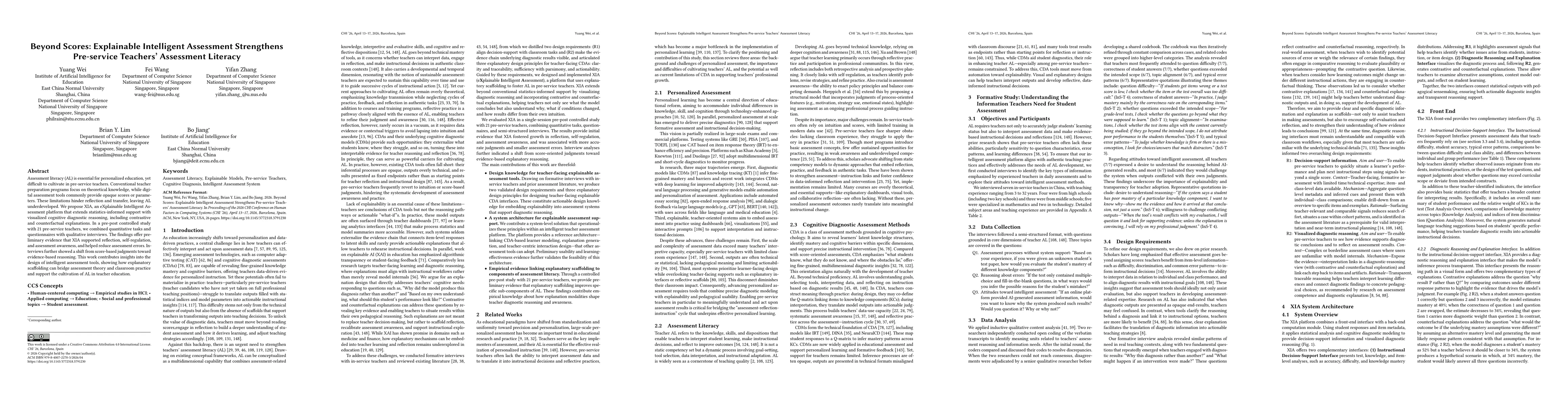 Thumbnail for Beyond Scores: Explainable Intelligent Assessment Strengthens Pre-service Teachers' Assessment Literacy