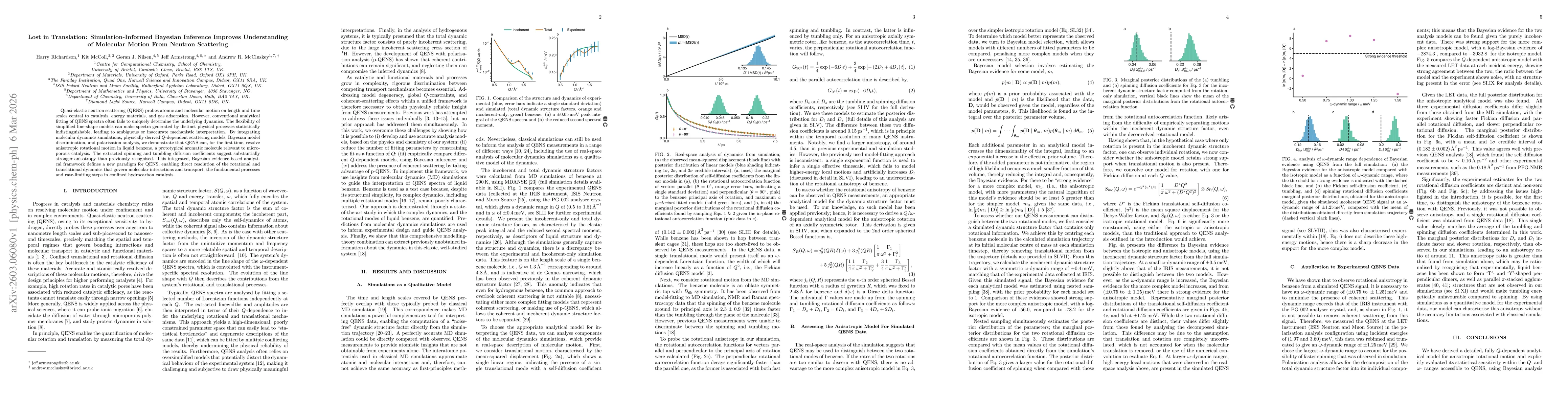 Thumbnail for Lost in Translation: Simulation-Informed Bayesian Inference Improves Understanding of Molecular Motion From Neutron Scattering
