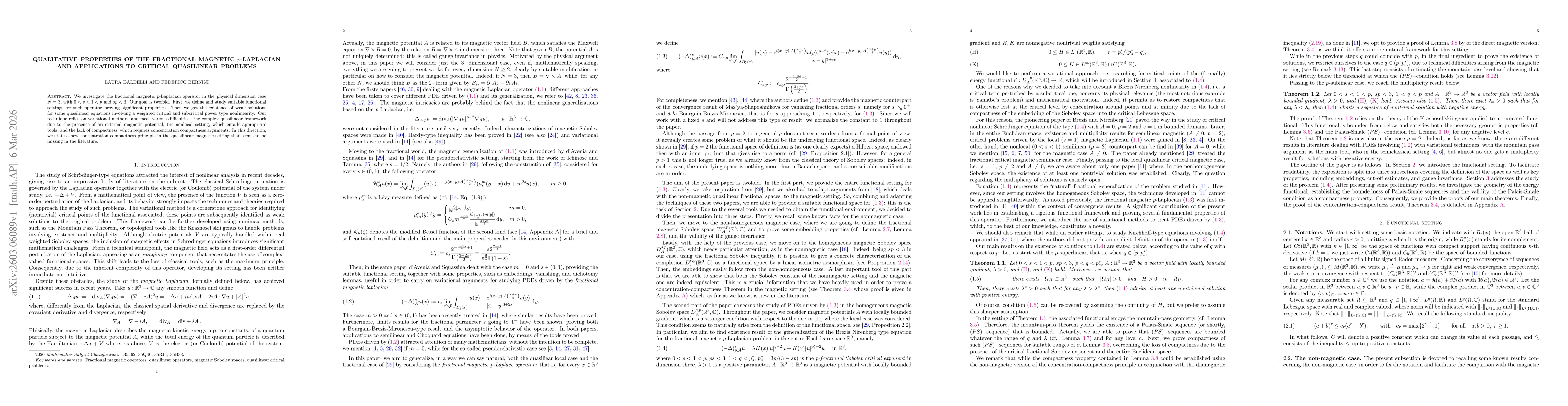 Thumbnail for Qualitative properties of the fractional magnetic $p$-Laplacian and applications to critical quasilinear problems