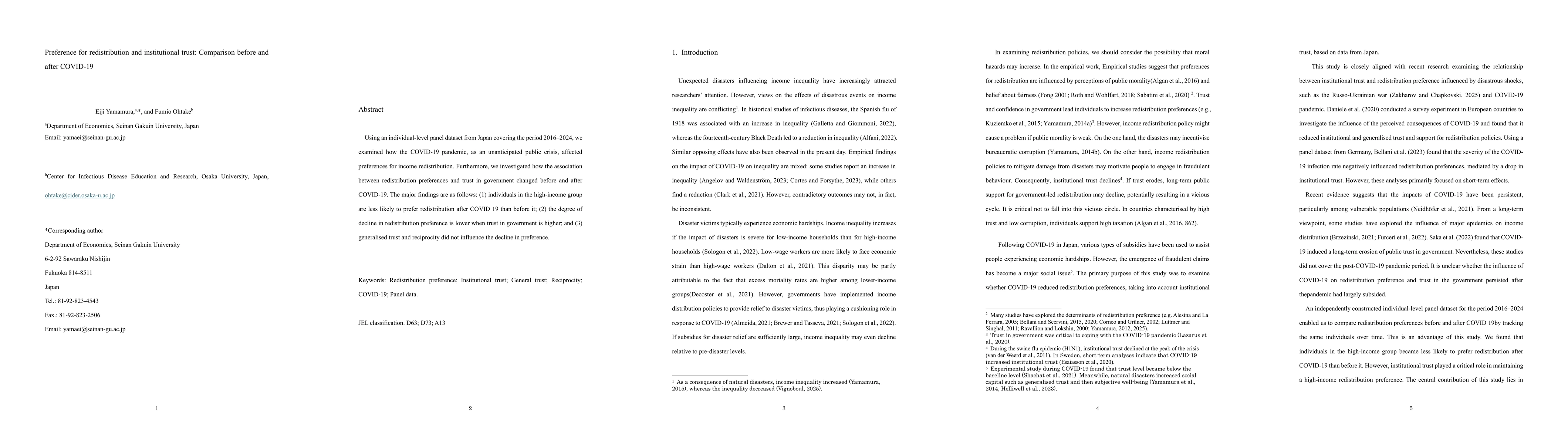 Thumbnail for Preference for redistribution and institutional trust: Comparison before and after COVID-19