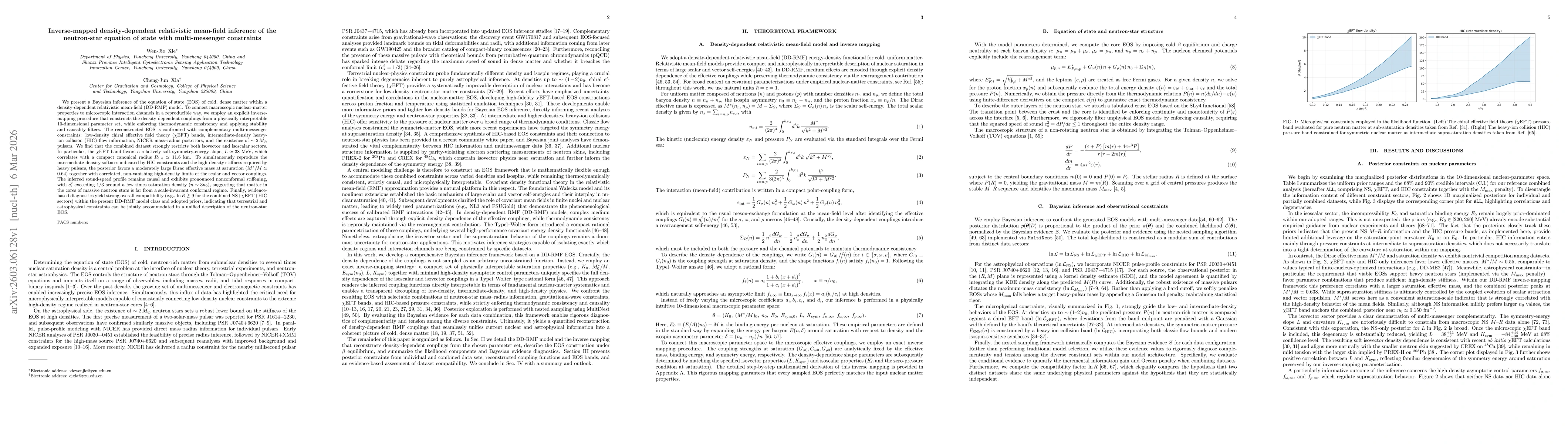 Thumbnail for Inverse-mapped density-dependent relativistic mean-field inference of the neutron-star equation of state with multi-messenger constraints