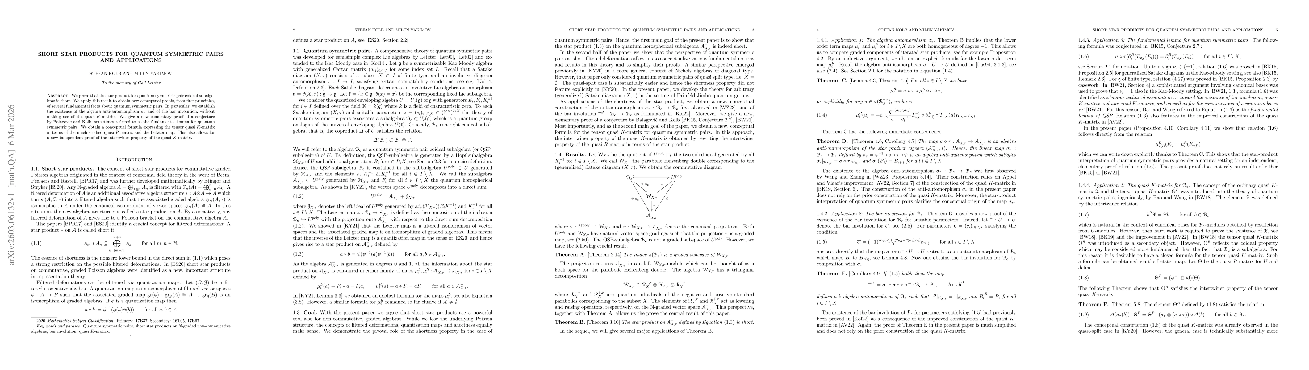 Thumbnail for Short star products for quantum symmetric pairs and applications