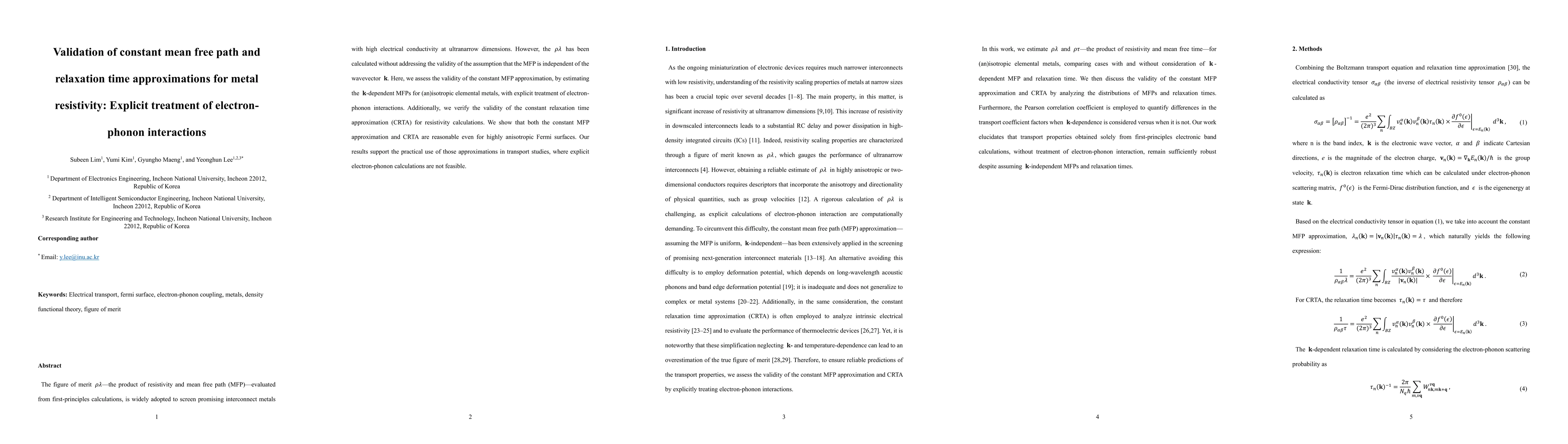 Thumbnail for Validation of constant mean free path and relaxation time approximations for metal resistivity: explicit treatment of electron-phonon interactions