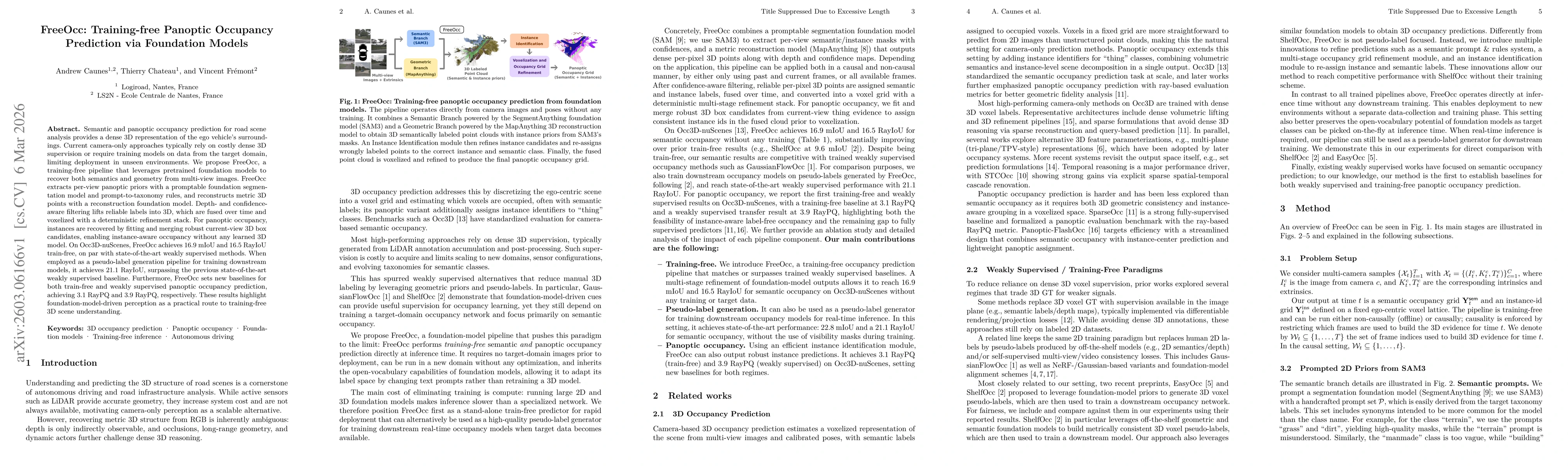 Thumbnail for FreeOcc: Training-free Panoptic Occupancy Prediction via Foundation Models