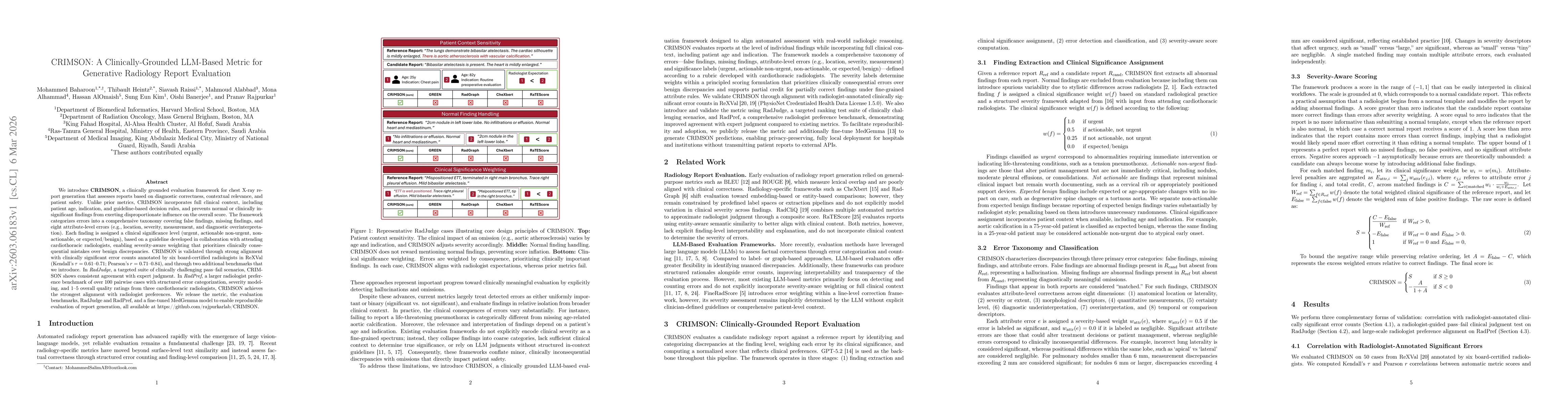 Thumbnail for CRIMSON: A Clinically-Grounded LLM-Based Metric for Generative Radiology Report Evaluation