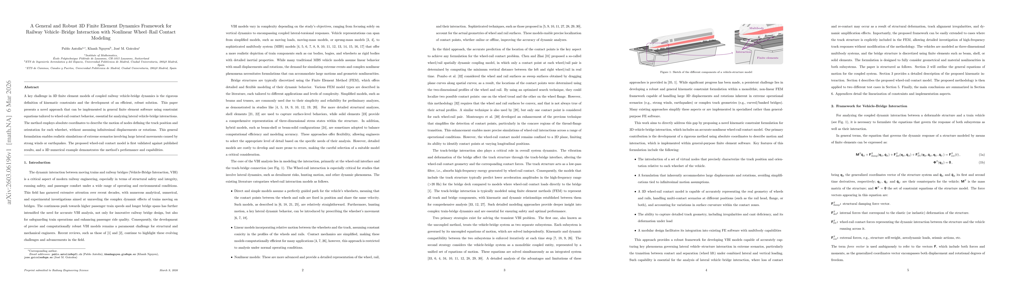Thumbnail for A General and Robust 3D Finite Element Dynamics Framework for Railway Vehicle-Bridge Interaction with Nonlinear Wheel-Rail Contact Modeling