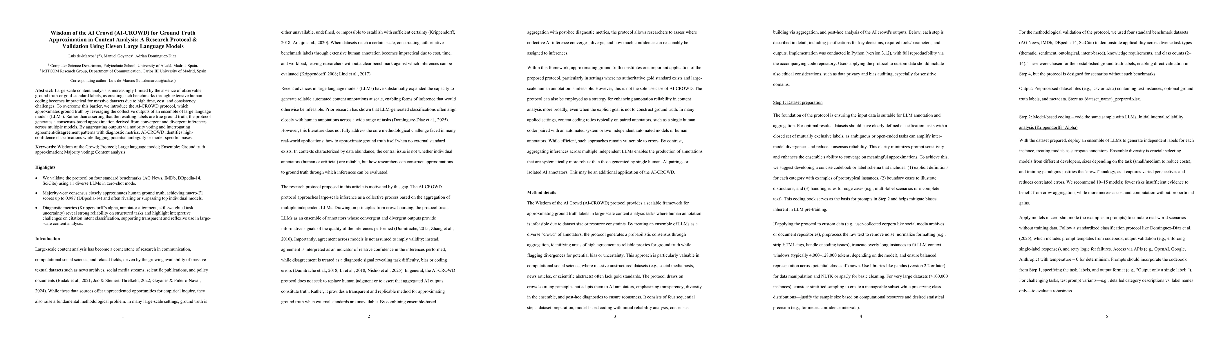 Thumbnail for Wisdom of the AI Crowd (AI-CROWD) for Ground Truth Approximation in Content Analysis: A Research Protocol & Validation Using Eleven Large Language Models