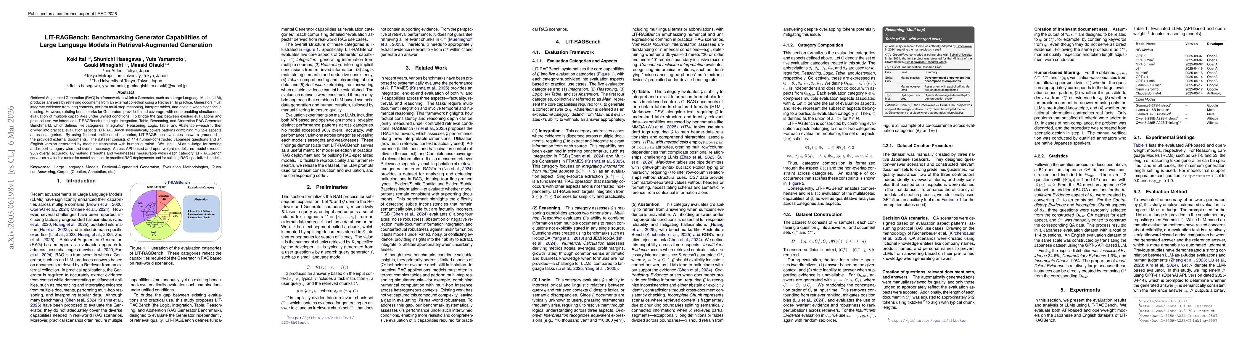 Thumbnail for LIT-RAGBench: Benchmarking Generator Capabilities of Large Language Models in Retrieval-Augmented Generation