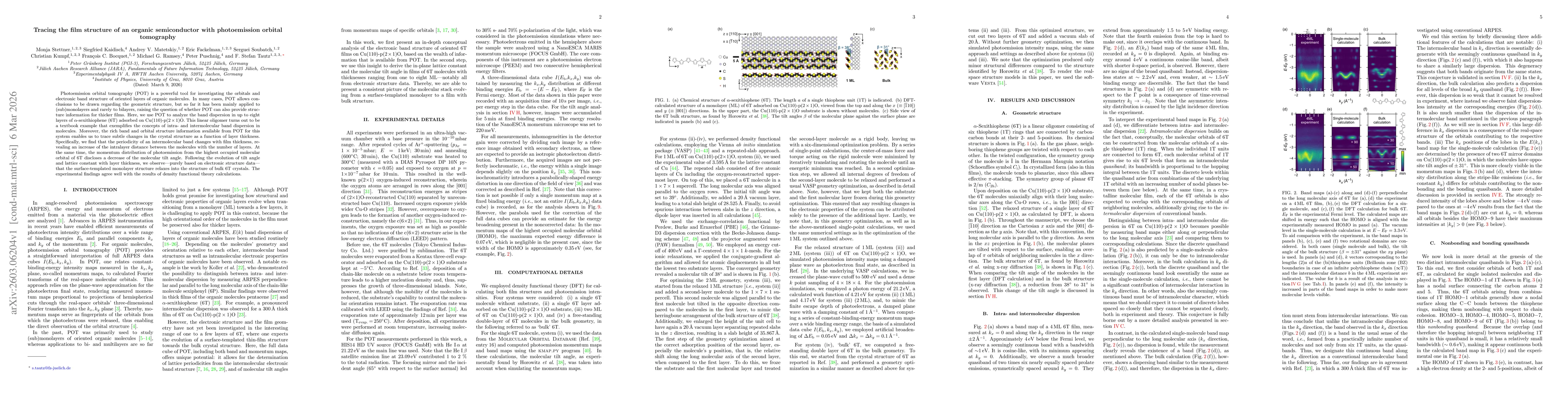 Thumbnail for Tracing the film structure of an organic semiconductor with photoemission orbital tomography