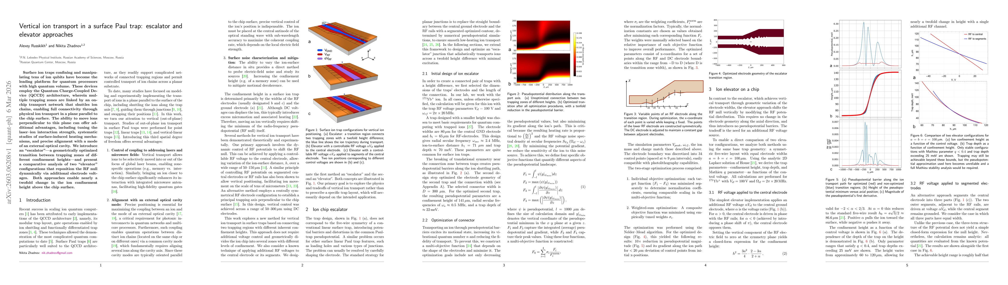 Thumbnail for Vertical ion transport in a surface Paul trap: escalator and elevator approaches