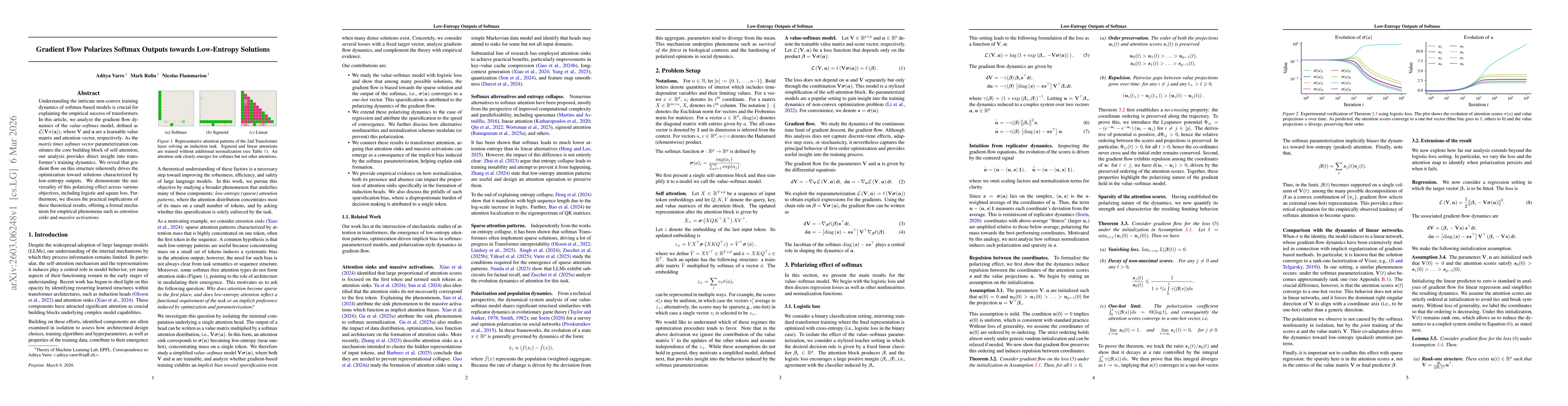 Thumbnail for Gradient Flow Polarizes Softmax Outputs towards Low-Entropy Solutions