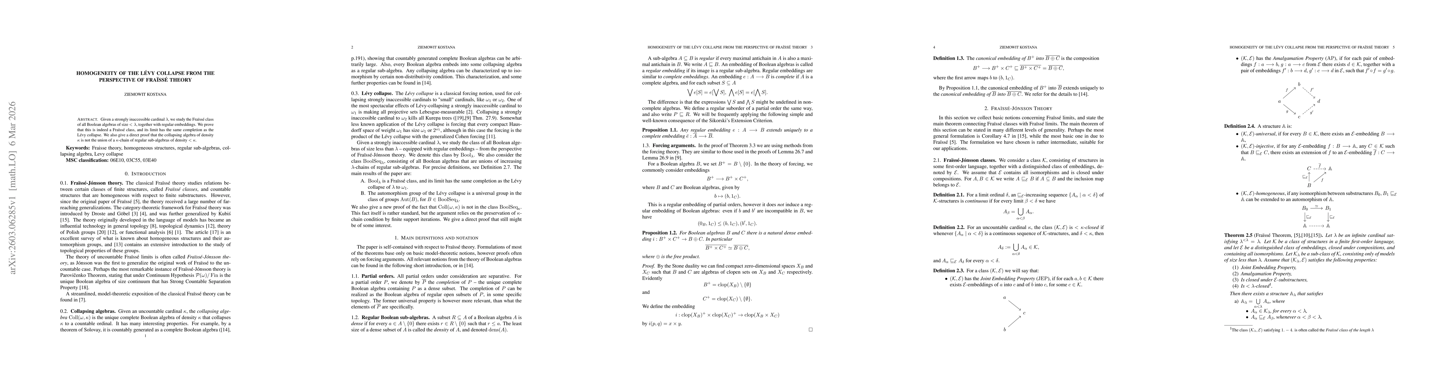 Thumbnail for Homogeneity of the Lévy collapse from the perspective of Fraïssé theory