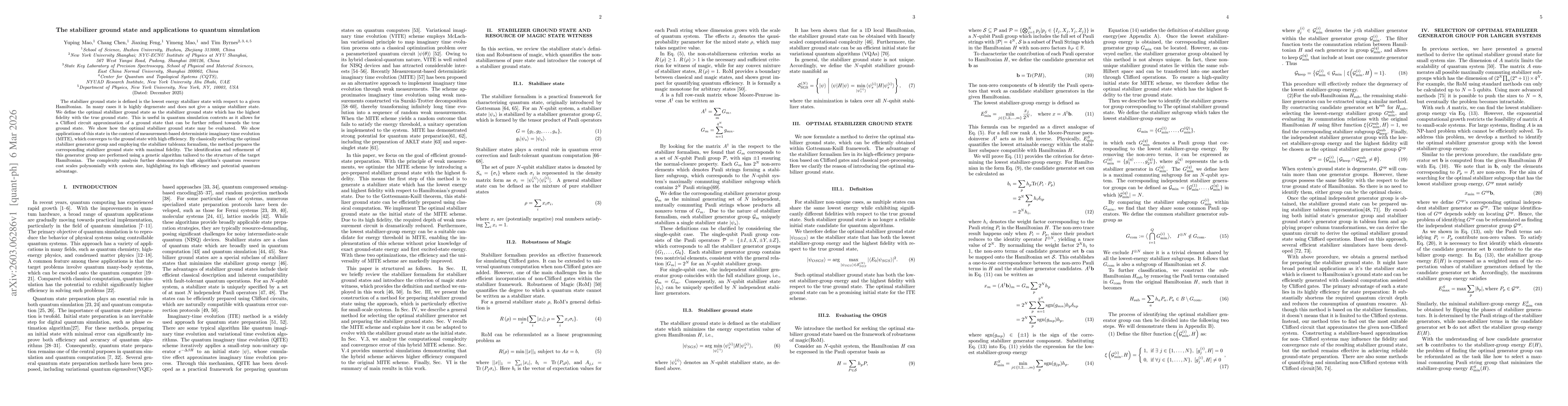 Thumbnail for The stabilizer ground state and applications to quantum simulation