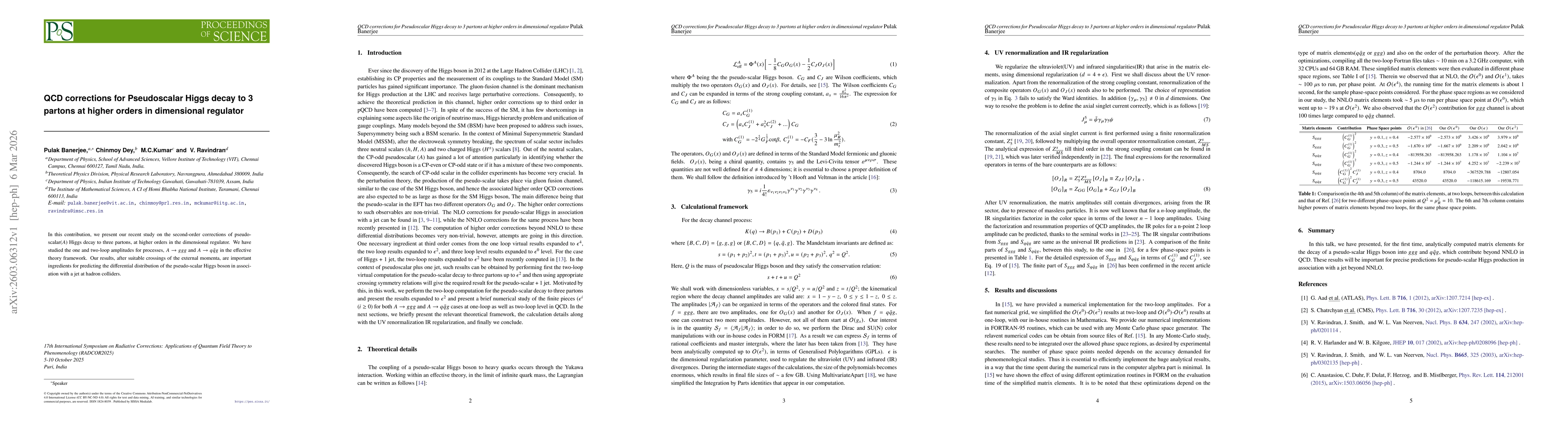 Thumbnail for QCD corrections for Pseudoscalar Higgs decay to 3 partons at higher orders in dimensional regulator