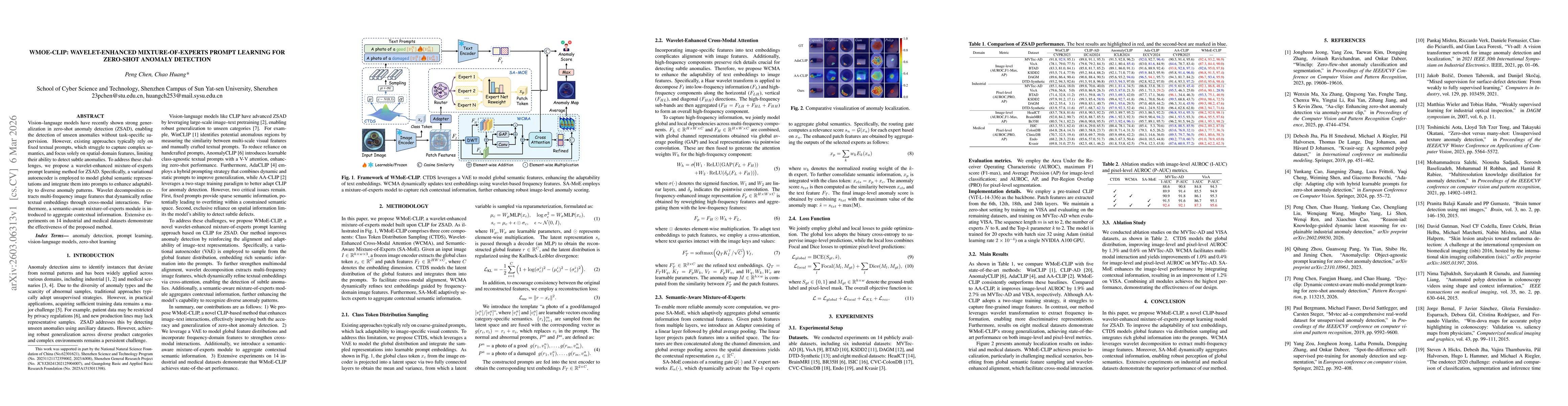 Thumbnail for WMoE-CLIP: Wavelet-Enhanced Mixture-of-Experts Prompt Learning for Zero-Shot Anomaly Detection