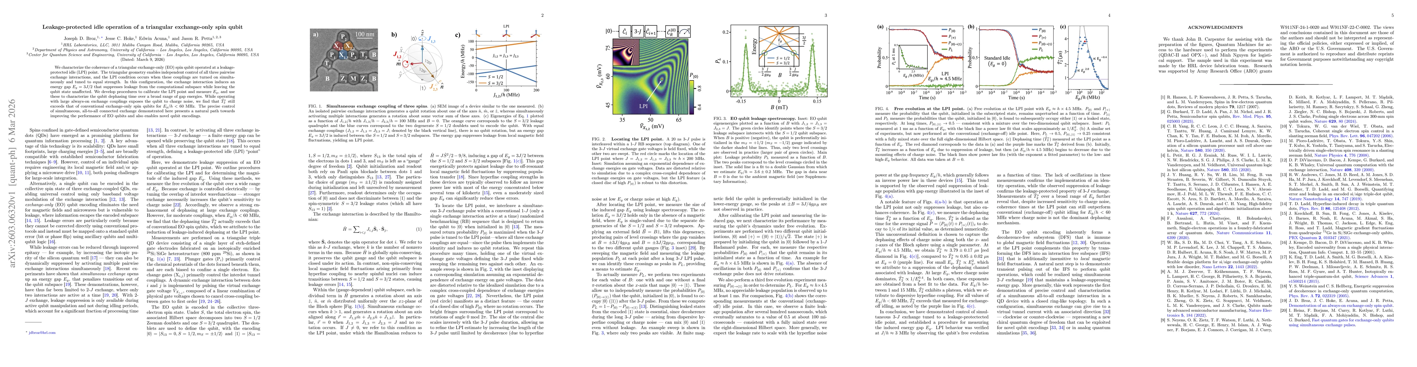 Thumbnail for Leakage-protected idle operation of a triangular exchange-only spin qubit