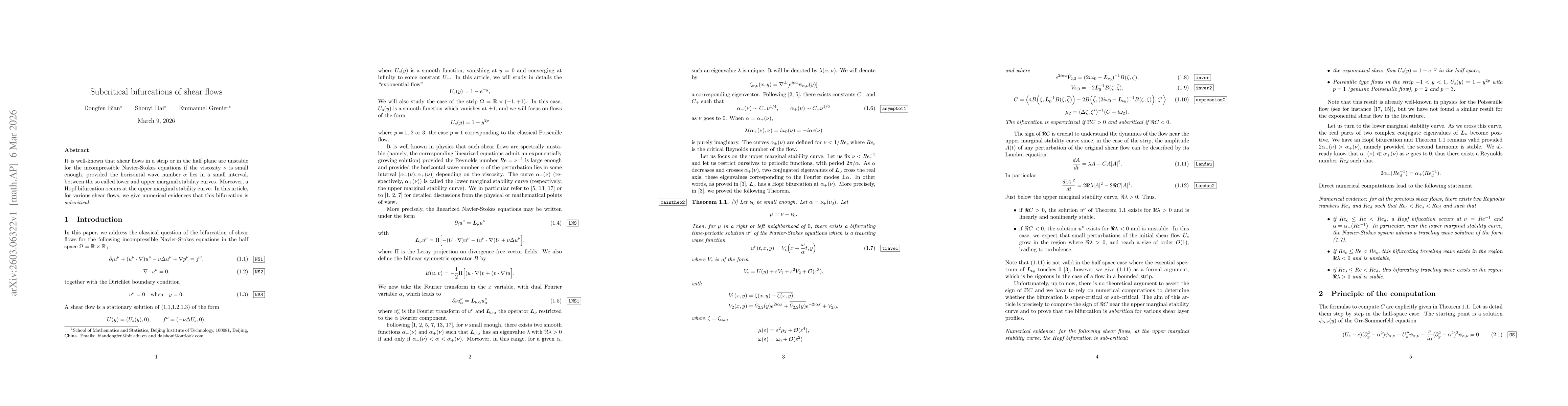 Thumbnail for Subcritical bifurcations of shear flows