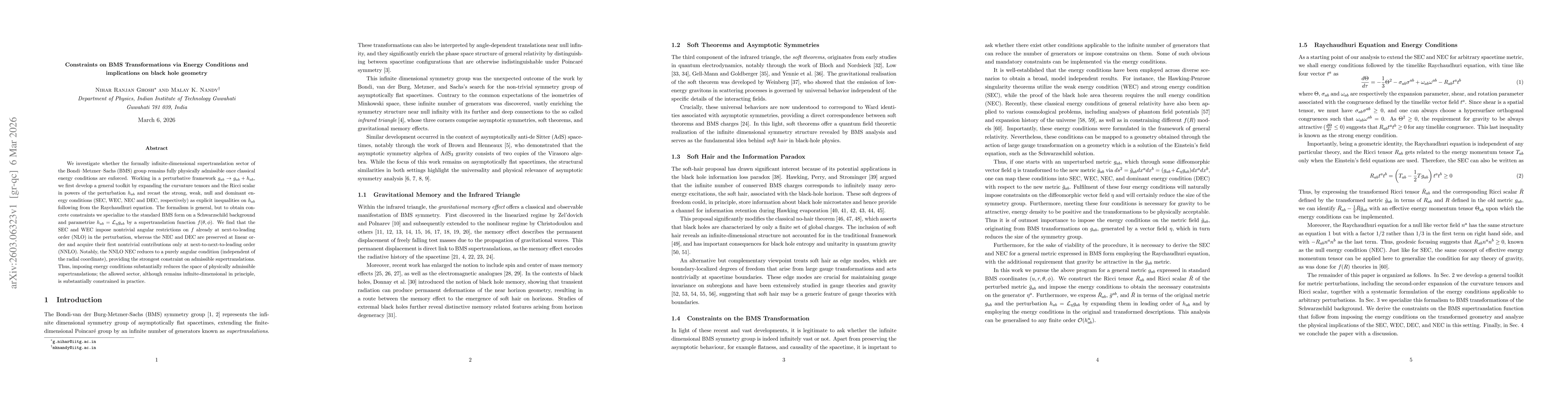 Thumbnail for Constraints on BMS Transformations via Energy Conditions and implications on black hole geometry