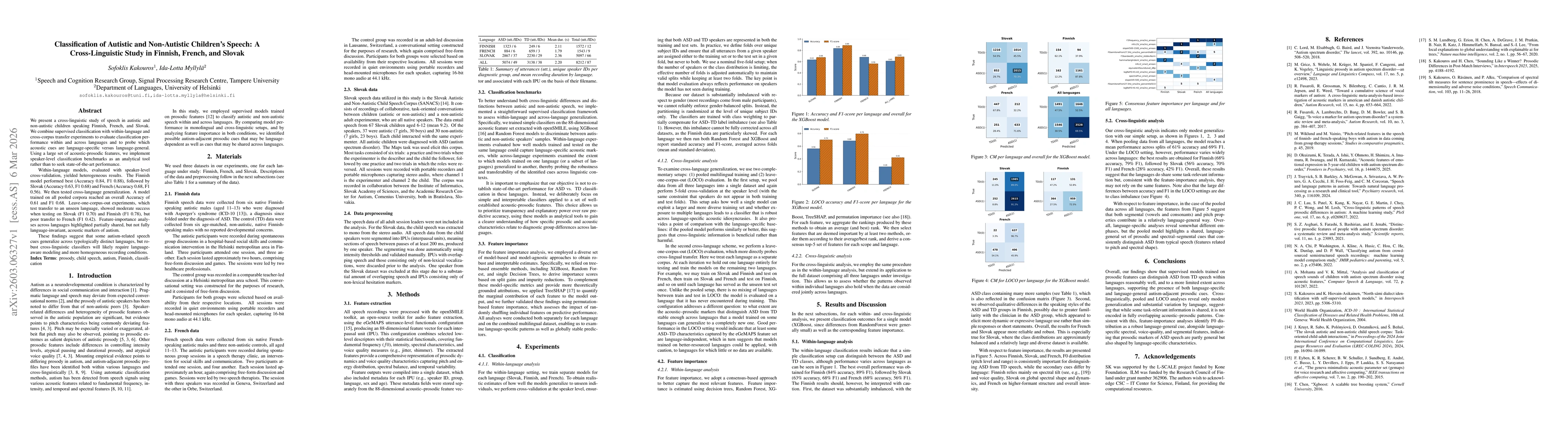 Thumbnail for Classification of Autistic and Non-Autistic Children's Speech: A Cross-Linguistic Study in Finnish, French, and Slovak