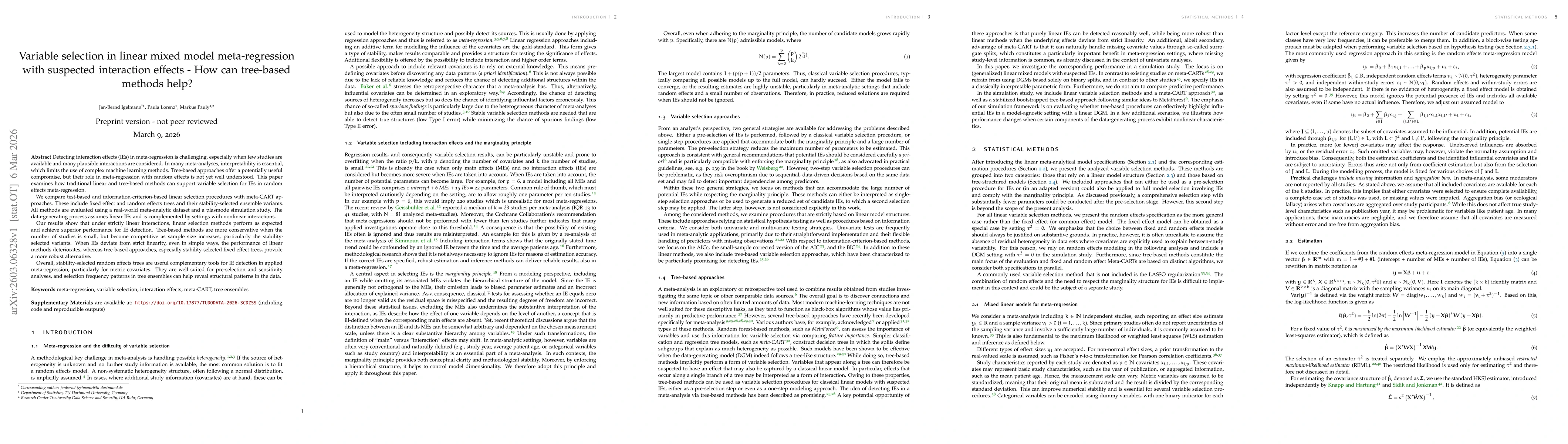 Thumbnail for Variable selection in linear mixed model meta-regression with suspected interaction effects -- How can tree-based methods help?