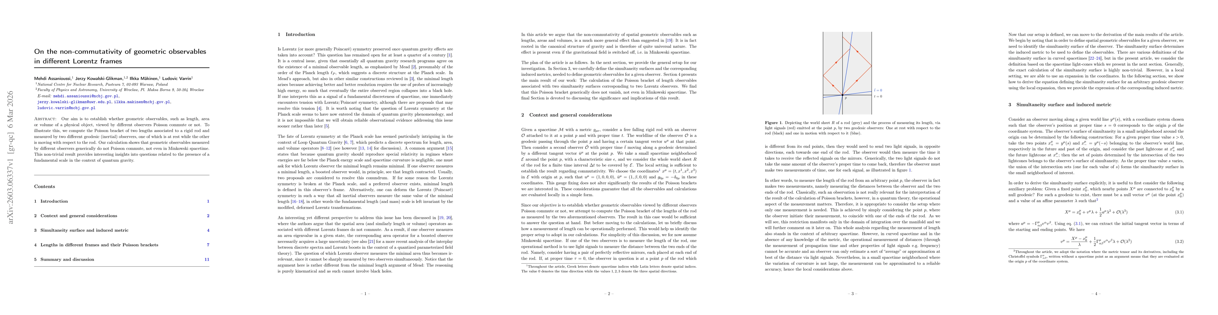 Thumbnail for On the non-commutativity of geometric observables in different Lorentz frames