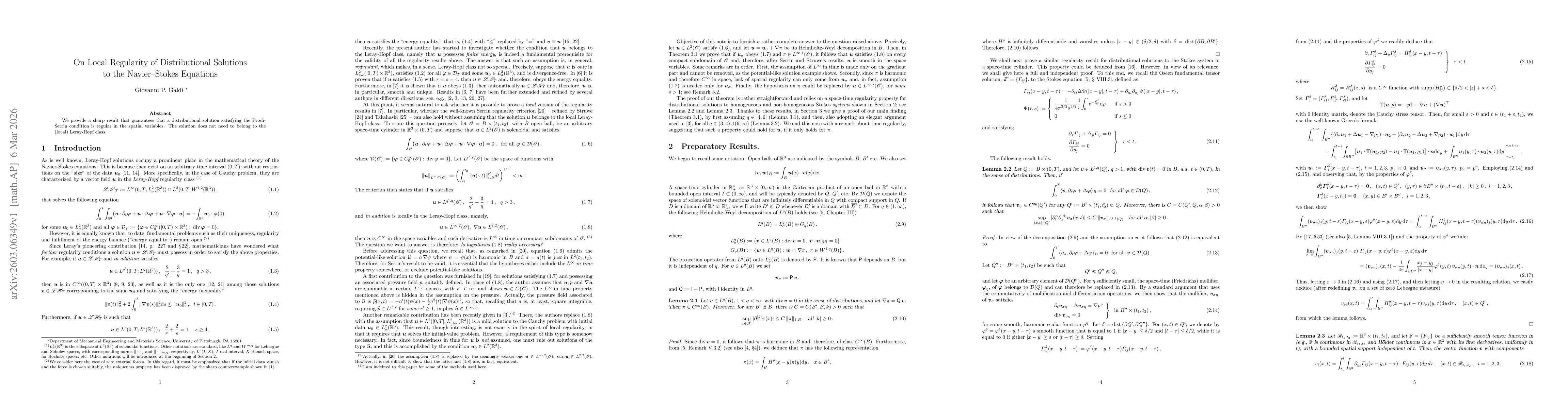 Thumbnail for On Local Regularity of Distributional Solutions to the Navier--Stokes Equations