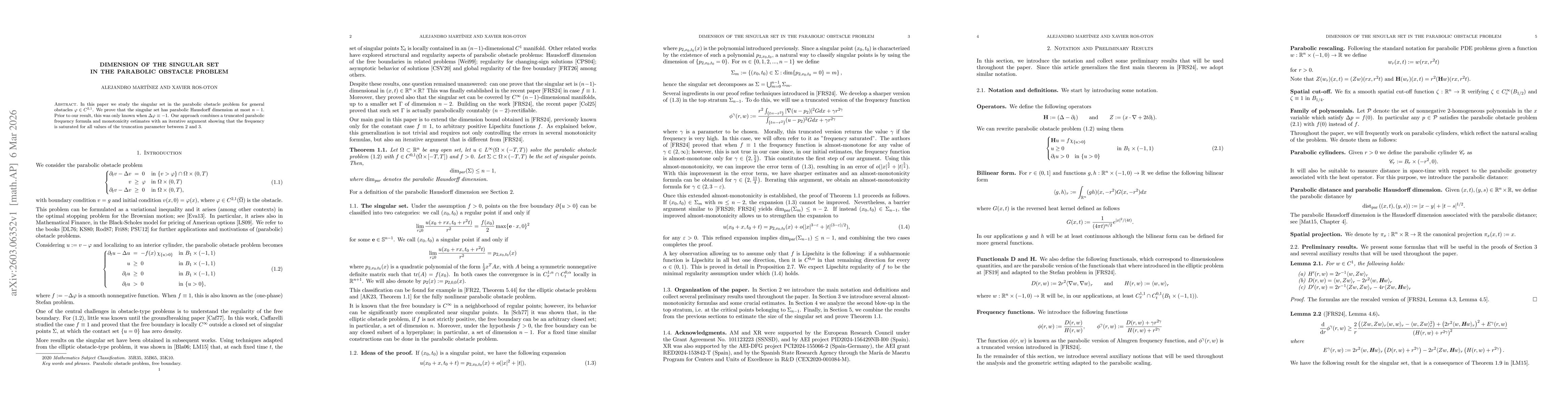 Thumbnail for Dimension of the singular set in the parabolic obstacle problem