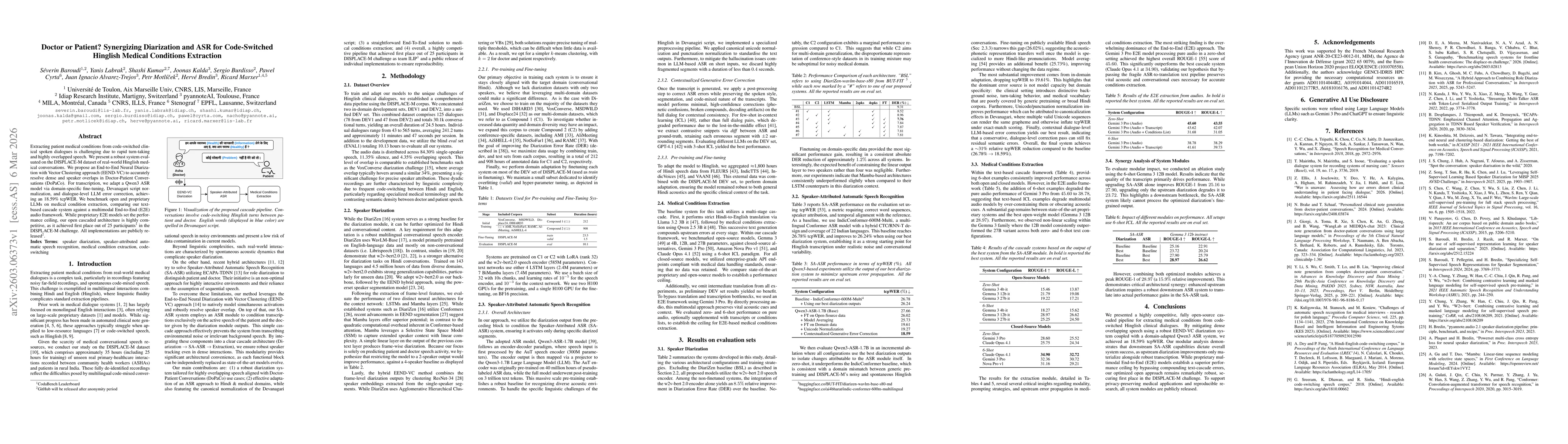 Thumbnail for Doctor or Patient? Synergizing Diarization and ASR for Code-Switched Hinglish Medical Conditions Extraction