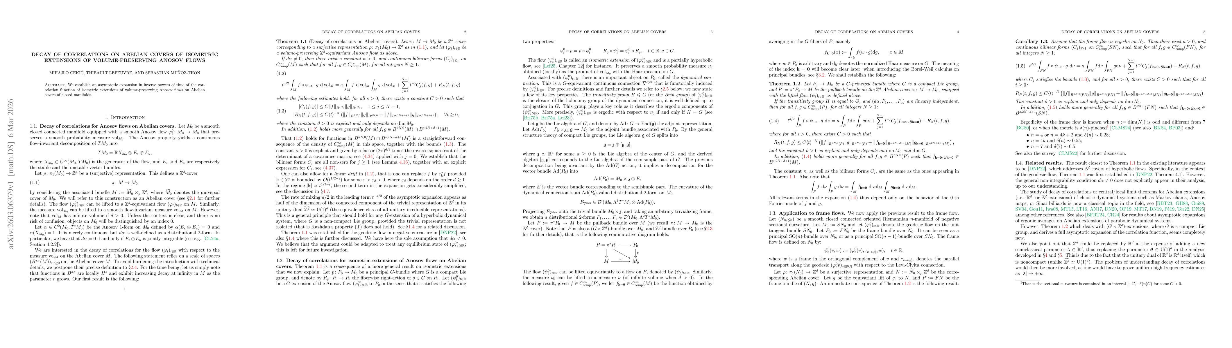 Thumbnail for Decay of correlations on Abelian covers of isometric extensions of volume-preserving Anosov flows