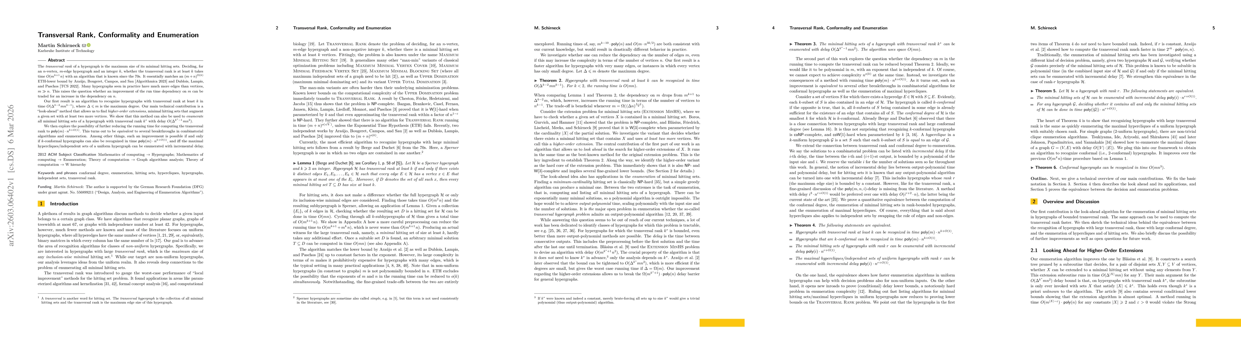 Thumbnail for Transversal Rank, Conformality and Enumeration