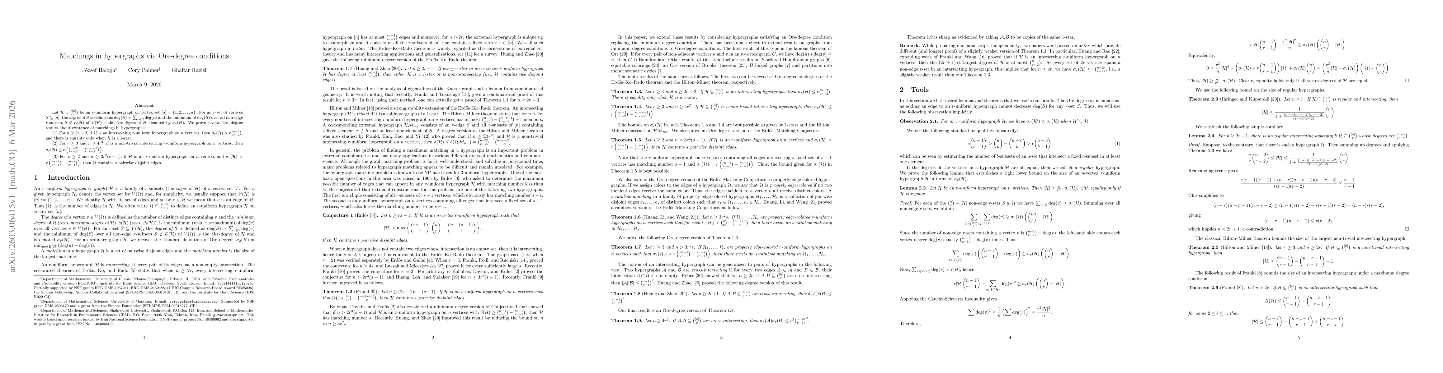 Thumbnail for Matchings in hypergraphs via Ore-degree conditions
