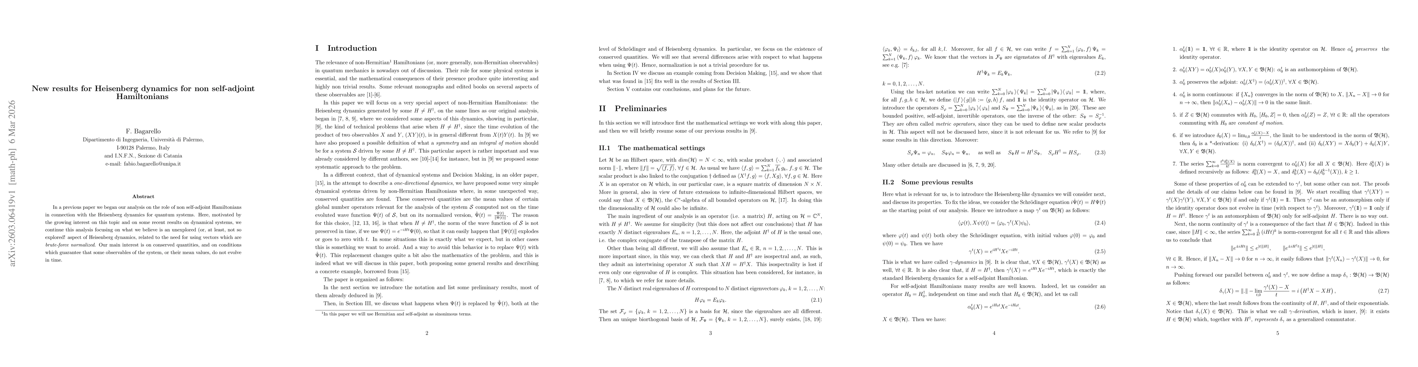 Thumbnail for New results for Heisenberg dynamics for non self-adjoint Hamiltonians