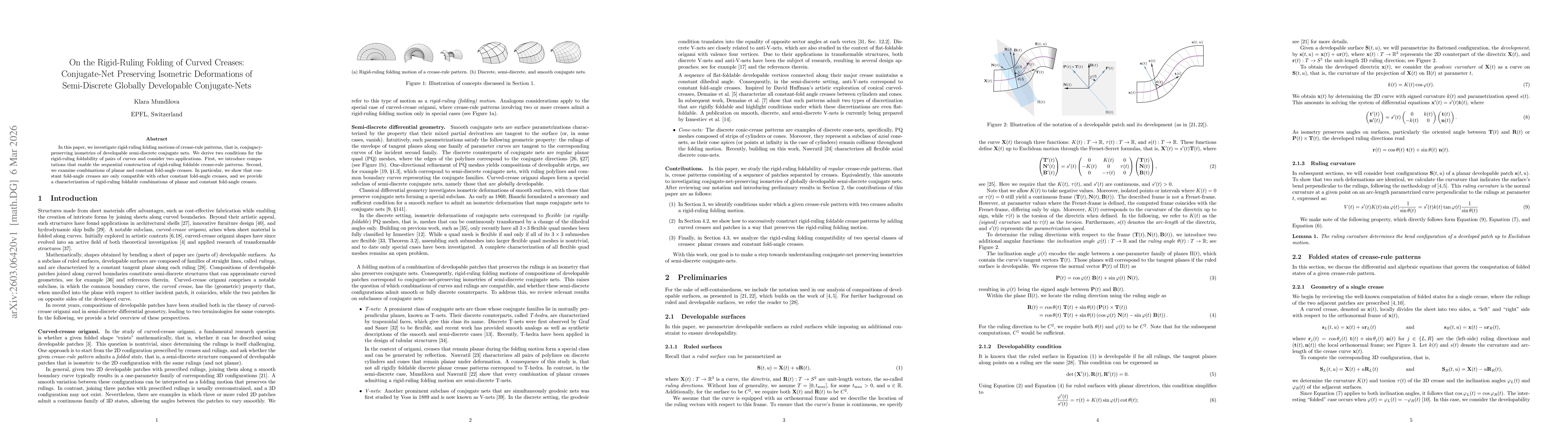 Thumbnail for On the Rigid-Ruling Folding of Curved Creases: Conjugate-Net Preserving Isometric Deformations of Semi-Discrete Globally Developable Conjugate-Nets