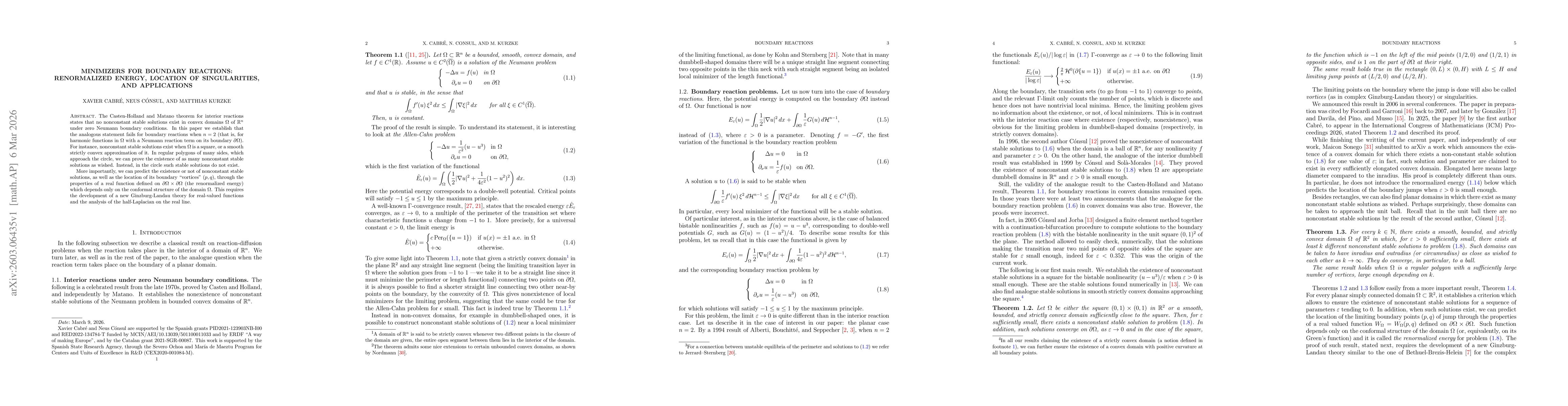 Thumbnail for Minimizers for boundary reactions: renormalized energy, location of singularities, and applications