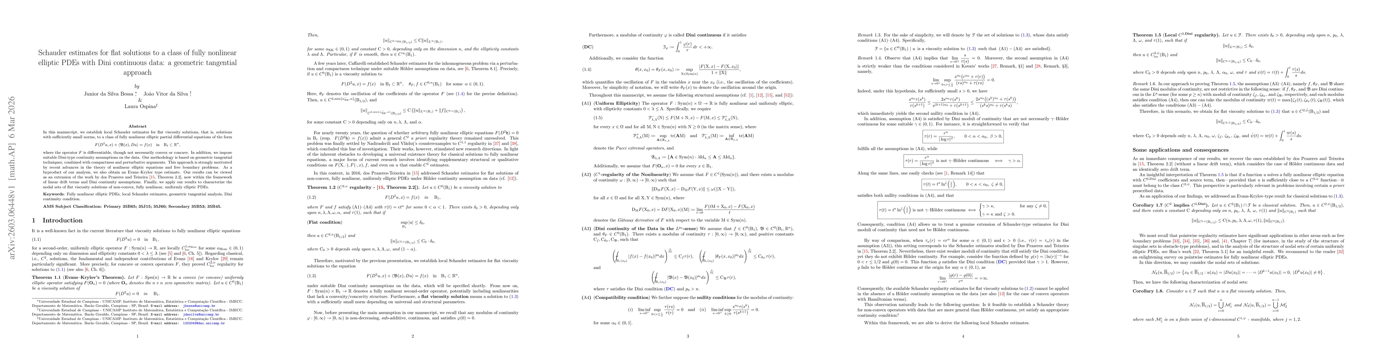 Thumbnail for Schauder estimates for flat solutions to a class of fully nonlinear elliptic PDEs with Dini continuous data: a geometric tangential approach